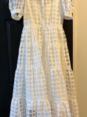 English Factory White Checked Tiered Midi Dress
